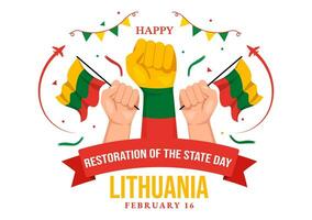 Lithuania Restoration of the State Day Vector Illustration on 16 February with Waving Flag in Happy Independence Holiday Flat Cartoon Background