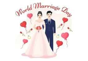 mundo matrimonio día vector ilustración en febrero 12 con anillo de amor símbolo a enfatizar el belleza y lealtad de un compañero en dibujos animados antecedentes