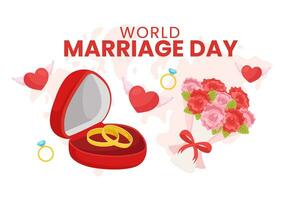 World Marriage Day Vector Illustration on February 12 with Ring of Love Symbol to Emphasize the Beauty and Loyalty of a Partner in Cartoon Background