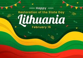 Lithuania Restoration of the State Day Vector Illustration on 16 February with Waving Flag in Happy Independence Holiday Flat Cartoon Background