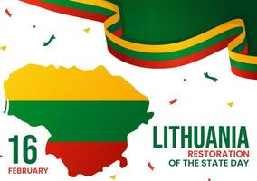 Lithuania Restoration of the State Day Vector Illustration on 16 February with Waving Flag in Happy Independence Holiday Flat Cartoon Background