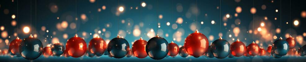 christmas baubles in the snow, holiday balls hanging, christmas background, ai generative photo