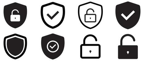 Security shield icons, security shields set vector illustration design.