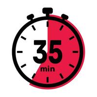 35 Minutes Analog Clock Icon white background. vector