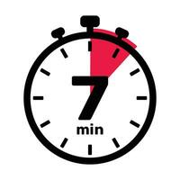 7 Minutes Analog Clock Icon white background. vector