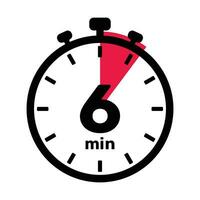 6 Minutes Analog Clock Icon white background. vector