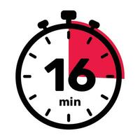 16 Minutes Analog Clock Icon white background. vector