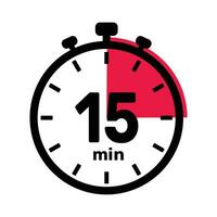 15 Minutes Analog Clock Icon white background. vector