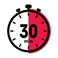 30 Minutes Analog Clock Icon white background. vector