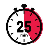 25 Minutes Analog Clock Icon white background. vector