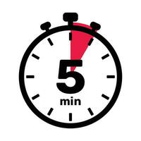 5 Minutes Analog Clock Icon white background. vector