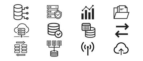 data center icon set over white background, line style, vector illustration