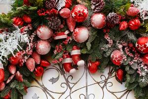 Rustic Christmas Decoration. Christmas background. Copy space. Flatlay photo