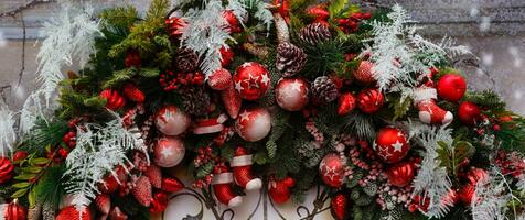 rústico Navidad decoración. Navidad antecedentes. Copiar espacio. flatlay foto