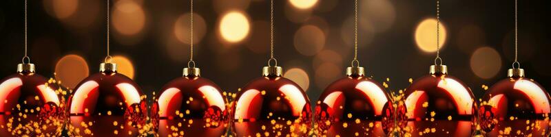 christmas baubles in the snow, holiday balls hanging, christmas background, ai generative photo