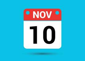 November 10 Calendar Date Flat Icon Day 10 Vector Illustration