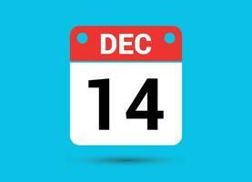 December 14 Calendar Date Flat Icon Day 14 Vector Illustration