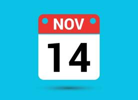 November 14 Calendar Date Flat Icon Day 14 Vector Illustration