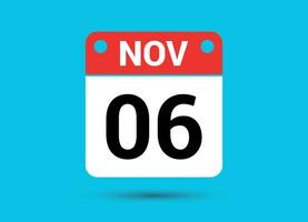 November 6 Calendar Date Flat Icon Day 6 Vector Illustration