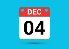 December 4 Calendar Date Flat Icon Day 4 Vector Illustration