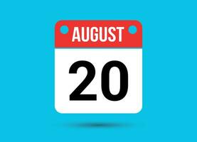 August 20 Calendar Date Flat Icon Day 20 Vector Illustration