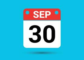 September 30 Calendar Date Flat Icon Day 30 Vector Illustration