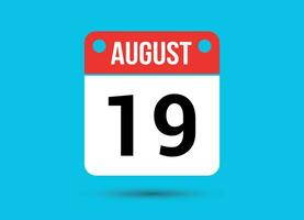 August 19 Calendar Date Flat Icon Day 19 Vector Illustration