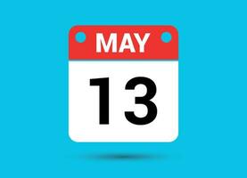 mayo 13 calendario fecha plano icono día 13 vector ilustración