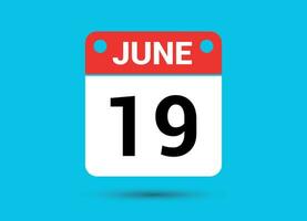 June 19 Calendar Date Flat Icon Day 19 Vector Illustration