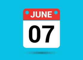 June 7 Calendar Date Flat Icon Day 7 Vector Illustration