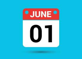 June 1 Calendar Date Flat Icon Day 1 Vector Illustration