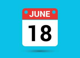 June 18 Calendar Date Flat Icon Day 18 Vector Illustration