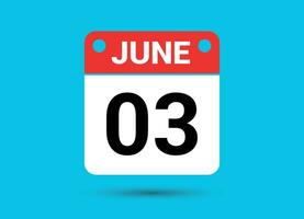 June 3 Calendar Date Flat Icon Day 3 Vector Illustration