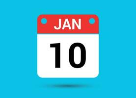 January 10 Calendar Date Flat Icon Day 10 Vector Illustration