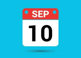 September 10 Calendar Date Flat Icon Day 10 Vector Illustration