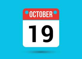 October 19 Calendar Date Flat Icon Day 19 Vector Illustration