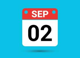 September 2 Calendar Date Flat Icon Day 2 Vector Illustration