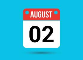 August 2 Calendar Date Flat Icon Day 2 Vector Illustration