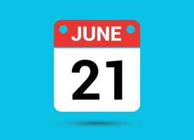 June 21 Calendar Date Flat Icon Day 21 Vector Illustration