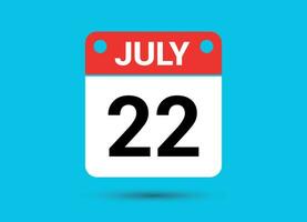 July 22 Calendar Date Flat Icon Day 22 Vector Illustration