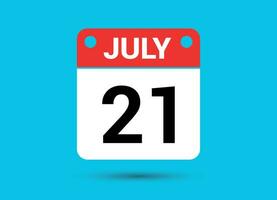 July 21 Calendar Date Flat Icon Day 21 Vector Illustration