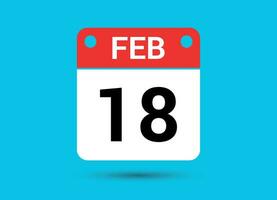 February 18 Calendar Date Flat Icon Day 18 Vector Illustration