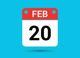 febrero 20 calendario fecha plano icono día 20 vector ilustración