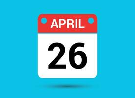 April 26 Calendar Date Flat Icon Day 26 Vector Illustration