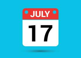 July 17 Calendar Date Flat Icon Day 17 Vector Illustration