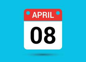 April 8 Calendar Date Flat Icon Day 8 Vector Illustration