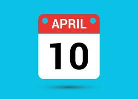 April 10 Calendar Date Flat Icon Day 10 Vector Illustration