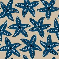 Starfish seamless pattern in blue and brown sand colours. Star fish repeat pattern. Summer, beach, travel, vacation abstract background. vector