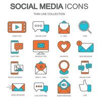 Social media icons for websites and mobile applications. Thin line collection. Flat vector illustration