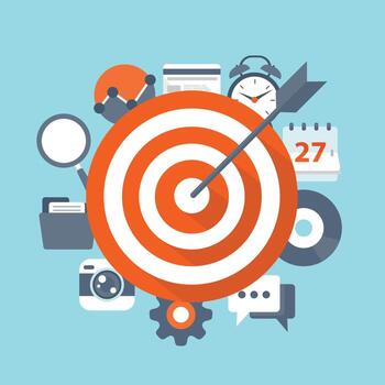Goal Setting vector concept. Flat illustration of targeting and management with icons.